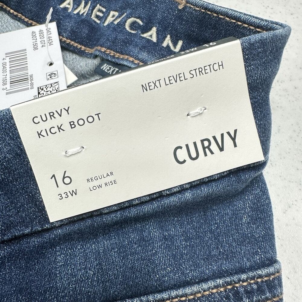 American Eagle Jeans 16 Curvy Lowrise Kick Bootcut Next Level Blue Denim NEW - Picture 8 of 10